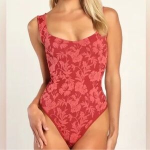Intimately by Free People  Clean Lines Red Floral Bodysuit